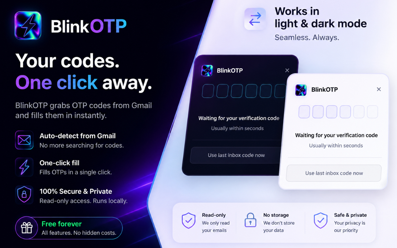 BlinkOTP popup in light and dark mode